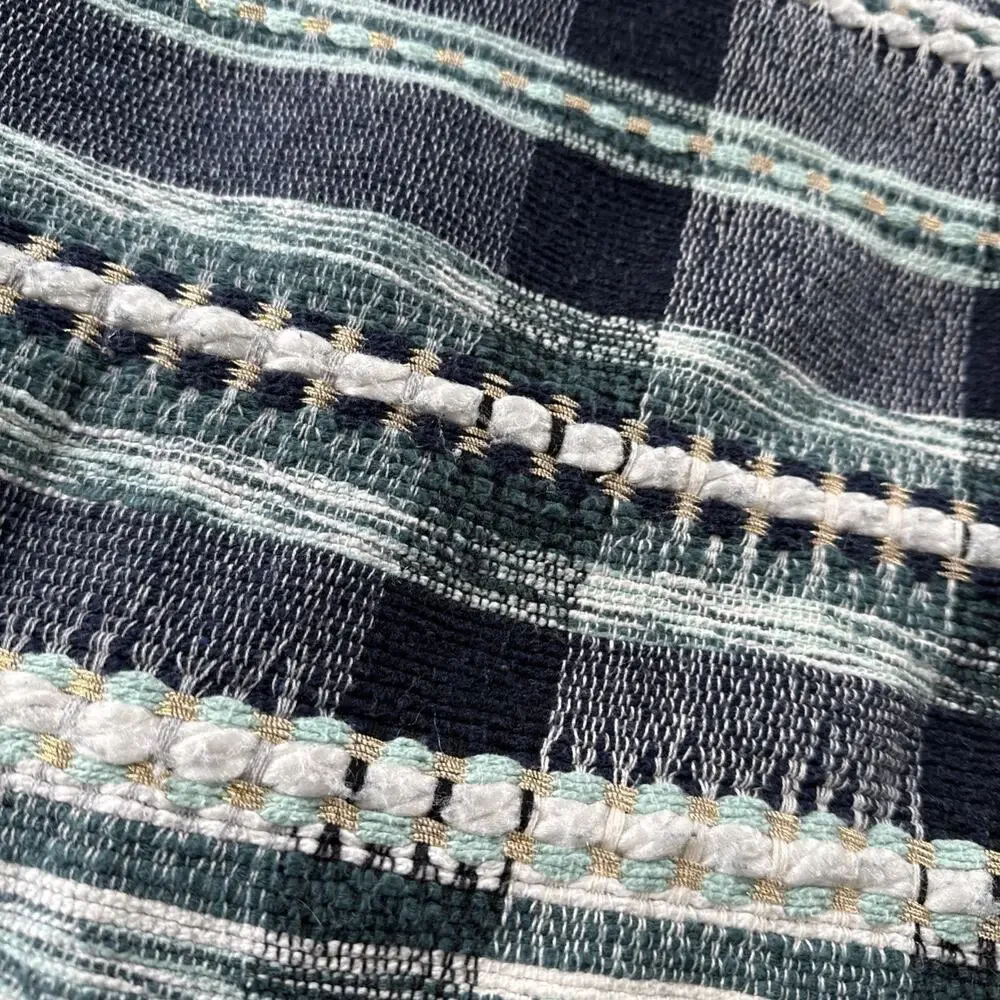 Anthropologie Plaid Sweetheart Throw Blanket Tassels Green Gold Accents 50x60”